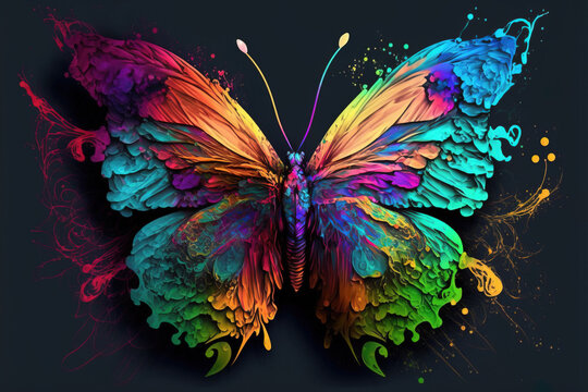 Fototapeta Colorful painted butterfly with wings spread out flying, Generative AI illustration
