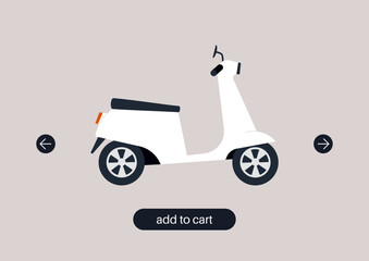 Add to cart interface, buying a scooter online, rental service