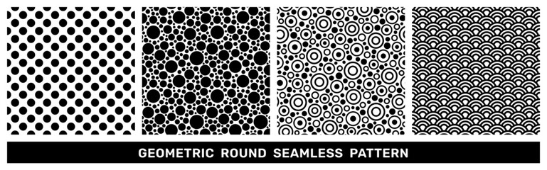 Geometric black white seamless circle and Chinese pattern. Abstract vector illustration background texture for decorative print design. Fabric pattern for packaging, wrapping paper and textile