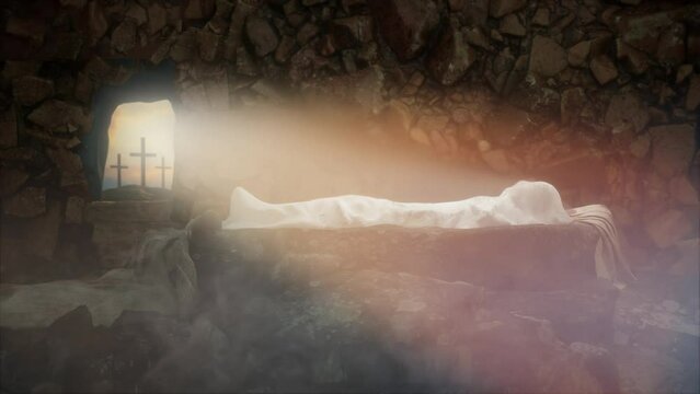 the tomb of Jesus Christ, the shroud, during Easter, 3d render