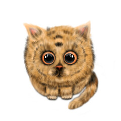 Cute beige fluffy kitten with light orange eyes. Procreate illustration. Cute light-orange cat.