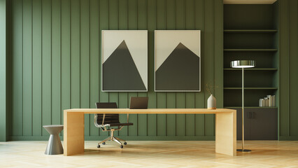 
luxury green wall boss room and meeting room - 

3D rendering 