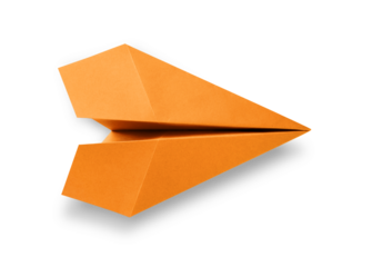 Orange paper plane origami isolated on a white background