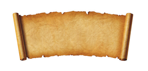 Old paper horizontal banner. Parchment scroll isolated on white - 562805216