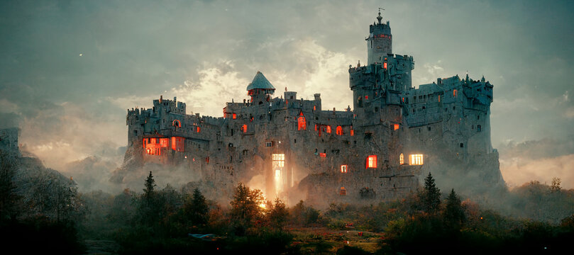 Castle in Witcher Style, atmospheric light, concept art, generative AI