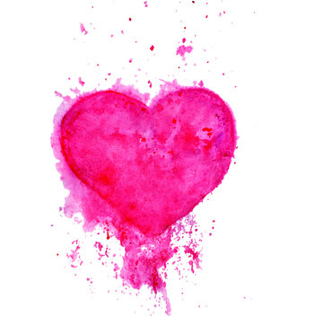 Pink Splash Watercolor Heart Illustration on White Background. 