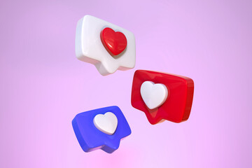 3d cartoon colorful heart, isolated on light pink background. Suitable for Valentine's Day and Mother's Day decoration.