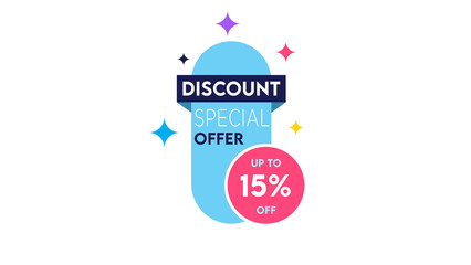 15 Percent Discount Special Offer , Clearance, Promotion Banner Layout with Sticker Style.