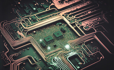 A Macro Shot Of A Computer Chip Circuit And Processor. Generative AI