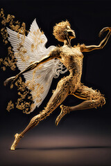 A Golden Angel Of Death Made Of Glossy Porcelain Is Gracefully Dancing. Generative AI Illustration