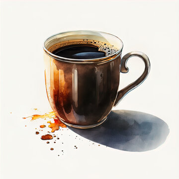 Coffee mug watercolor painting. Ideal for postcards, invitations, stickers, menu design as well as logo.