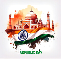 Happy republic day India greetings. Generative Ai. Illustration poster design.