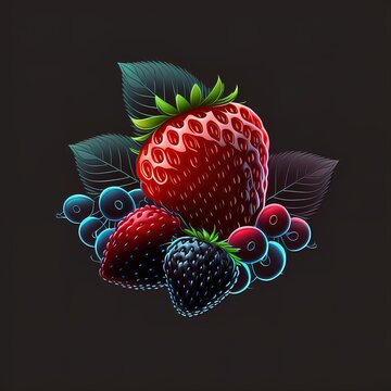 Colorful strawberry blueberry blackberry logo design element. Fresh farm organic berry used for magazine, book, poster, menu cover, web pages.