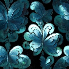 2d flat, Aruba Blue, Opal Blue, Fair Green, Butterfly and Brilliant White colors, finely carved repeating patterns, ornately engraved Czech crystal, Hyper-detailed, Hyper-realistic, Insane detailed, l - obrazy, fototapety, plakaty