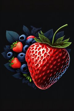 Colorful strawberry blueberry logo design element. Fresh farm organic berry used for magazine, book, poster, menu cover, web pages.