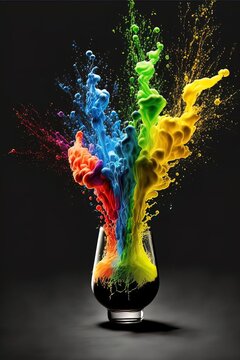 Explosion of flavor in a glass with a dark background. 