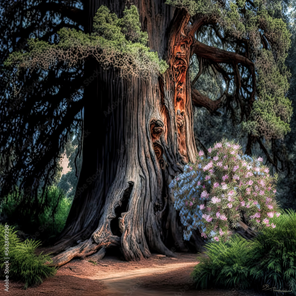 Aufkleber a tree with a face carved into it - generative ai