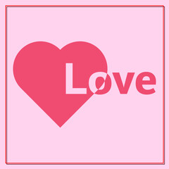 A simple pink vector graphic of a heart with the word love cut into it all on a pink background. In celebration of St Valentine's day on February the fourteenth