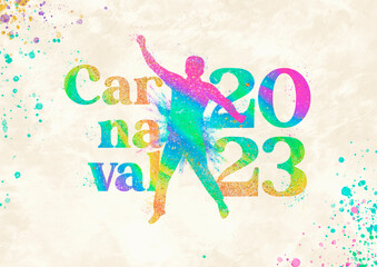 Carnaval 2023 Splash Logo Texto Glitter Silhueta Colorido Arco-íris
