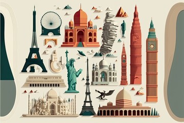 Fototapeta premium illustration of landmarks, AI generated