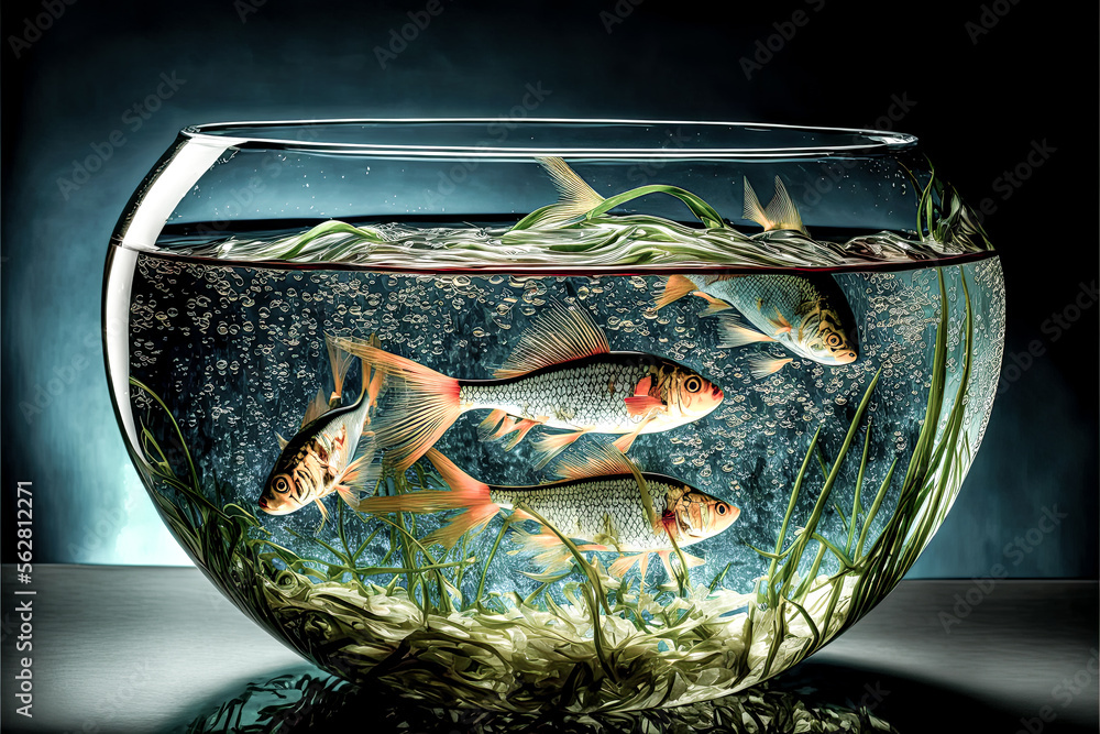 Poster a fish tank with a group of fish in it - generative ai