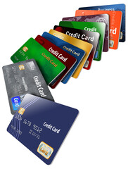 Here is a group of credit cards flying across the page.