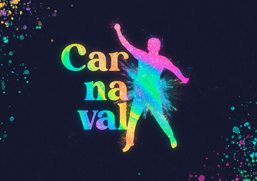 Carnaval 2023 Splash Logo Texto Glitter Silhueta Colorido Arco-íris