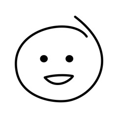 Black and white drawing of a laughing good-natured emoticon with open eyes
