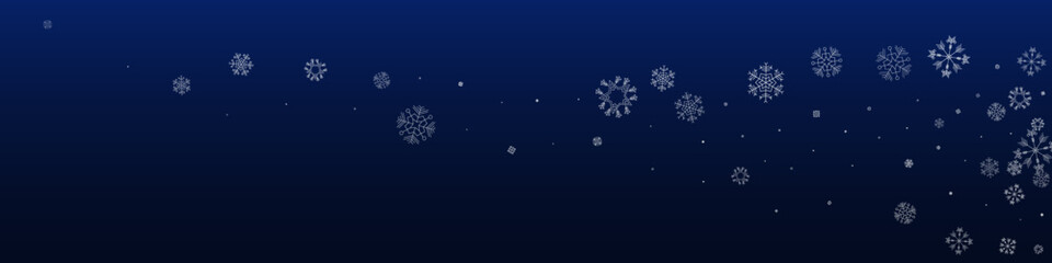 Fototapeta na wymiar Silver Snowfall Vector Blue Panoramic Background.