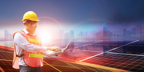 engineer working at solar farm