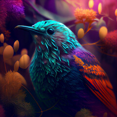 A beautiful abstract multicolored bird