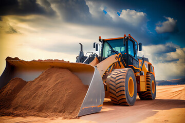 Ein Radlader in Aktion: Sandabbau auf einer Baustelle - Generative Ai