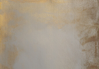 Soft wet watercolor paper texture painting wall. Abstract gold, nacre and beige marble copy space background.