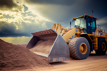 Ein Radlader in Aktion: Sandabbau auf einer Baustelle - Generative Ai