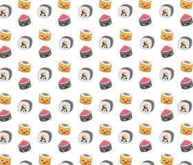 Vector illustration of rolls and sushi.  Edible roll pattern.  Delicious and beautiful sushi.