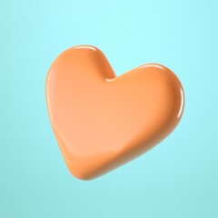 orange 3D heart shape isolated on a blue background
