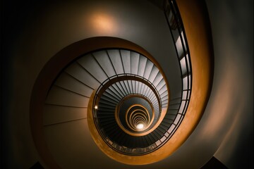 Low Angle View of Spiral Staircase with Selective Blur. Generative AI.