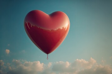 Fototapeta premium Heart-Shaped Balloon Floating in the Sky. Generative AI.