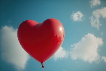 Heart-Shaped Balloon Floating in the Sky. Generative AI.