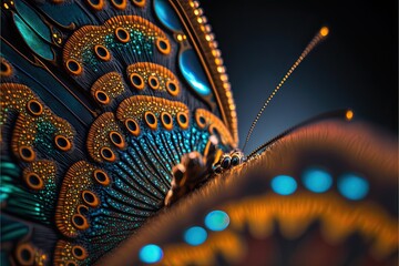 Obraz premium Butterfly's Intricate Patterns and Colors - Close-up With Bokeh Background. Generative AI.