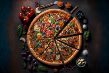 Pizza seem from above various ingredients, generative IA