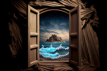 surreal window in front of the sea