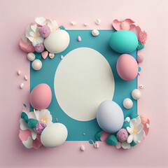 Fototapeta na wymiar Frame Happy Easter concept with eggs. Illustration Generative AI
