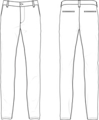 Fototapeta premium Trousers long pants jeans fashion flat sketch model template mock-up technical illustration
