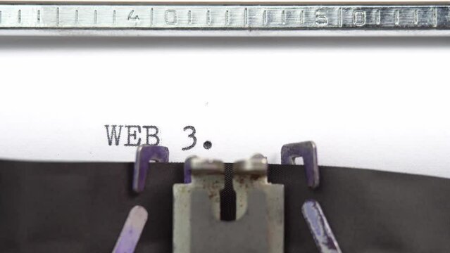 WEB 3.0 word closeup being typing and centered on a sheet of paper on old vintage typewriter mechanical