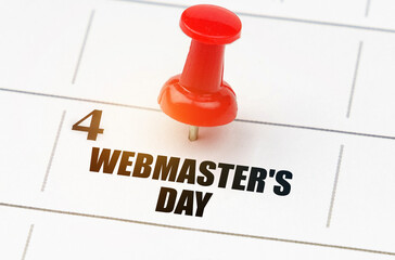 On the calendar grid, the date and name of the holiday - April 4 - Webmasters Day