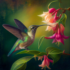 Hummingbird and honeysuckle generative ai