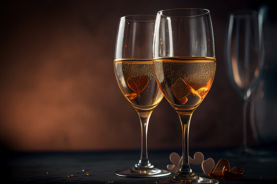 Two glasses of champagne Valentine's Day party. Illustration Generative AI