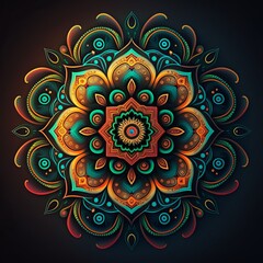 Ethnic mandala with colorful tribal ornament. Isolated. Bright colors.Generative AI