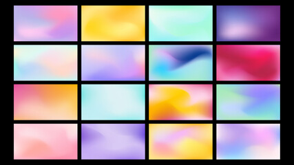 Abstract gradient banner set. Blurred light fresh color background. Pastel pink, blue, violet, yellow smooth spots. Neutral Liquid stain for copy space text banner. Vector gentle template illustration